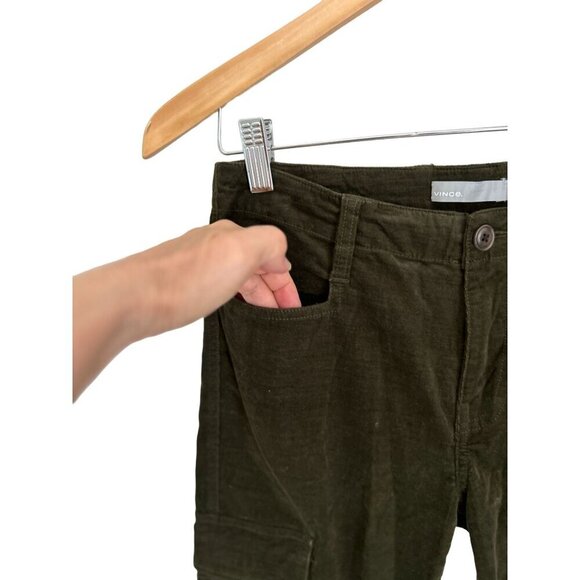 Vince Skinny Corduroy Cargo Pants Cotton Dark Green Pockets Size 0 - Picture 4 of 11